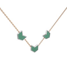 Üçlü Menta Kolye - Yeşil kuvars 925 ayar gümüş kolye (40 cm rose altın rolo zincir) #dygok0