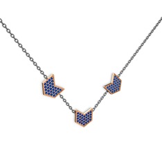 Lab safir 8 ayar rose altın kolye (40 cm gümüş rolo zincir)