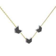 Üçlü Menta Kolye - Siyah zirkon 14 ayar beyaz altın kolye (40 cm altın rolo zincir) #hsni73