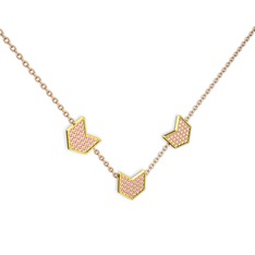 Pembe kuvars 14 ayar altın kolye (40 cm rose altın rolo zincir)