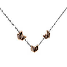 Siyah zirkon 925 ayar rose altın kaplama gümüş kolye (40 cm gümüş rolo zincir)
