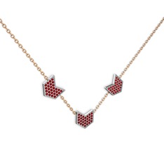 Üçlü Menta Kolye - Garnet 925 ayar gümüş kolye (40 cm rose altın rolo zincir) #k2cz2b
