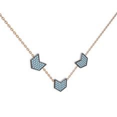 Üçlü Menta Kolye - Akuamarin 925 ayar siyah rodyum kaplama gümüş kolye (40 cm rose altın rolo zincir) #lcm27g