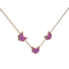 Üçlü Menta Kolye - Ametist 18 ayar rose altın kolye (40 cm rose altın rolo zincir) #n559af
