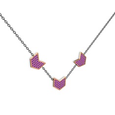 Üçlü Menta Kolye - Ametist 18 ayar rose altın kolye (40 cm gümüş rolo zincir) #nb9f1a