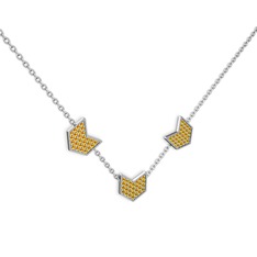 Üçlü Menta Kolye - Sitrin 14 ayar beyaz altın kolye (40 cm gümüş rolo zincir) #npi1va