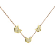 Üçlü Menta Kolye - Swarovski 8 ayar altın kolye (40 cm rose altın rolo zincir) #nr94du