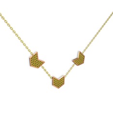 Üçlü Menta Kolye - Peridot 14 ayar rose altın kolye (40 cm altın rolo zincir) #o5mizq