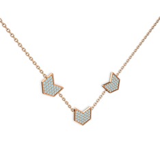 Üçlü Menta Kolye - Akuamarin 18 ayar rose altın kolye (40 cm rose altın rolo zincir) #r3swex
