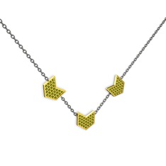 Üçlü Menta Kolye - Peridot 18 ayar altın kolye (40 cm gümüş rolo zincir) #r469hw