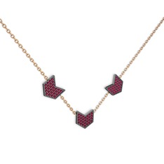 Üçlü Menta Kolye - Rodolit garnet 925 ayar siyah rodyum kaplama gümüş kolye (40 cm rose altın rolo zincir) #rubcxq