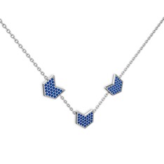 Üçlü Menta Kolye - Lab safir 925 ayar gümüş kolye (40 cm beyaz altın rolo zincir) #sgsix4