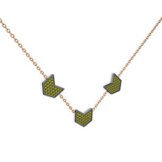 Üçlü Menta Kolye - Peridot 925 ayar siyah rodyum kaplama gümüş kolye (40 cm rose altın rolo zincir) #u2damg