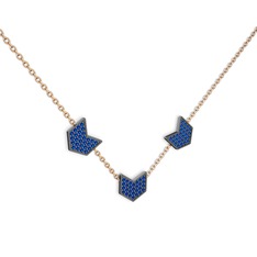Üçlü Menta Kolye - Lab safir 925 ayar siyah rodyum kaplama gümüş kolye (40 cm rose altın rolo zincir) #uip11h