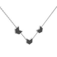 Siyah zirkon 14 ayar beyaz altın kolye (40 cm beyaz altın rolo zincir)