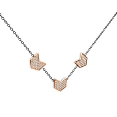 Üçlü Menta Kolye - Beyaz zirkon 8 ayar rose altın kolye (40 cm gümüş rolo zincir) #xi88rg