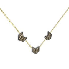 Üçlü Menta Kolye - Dumanlı kuvars 925 ayar siyah rodyum kaplama gümüş kolye (40 cm altın rolo zincir) #zi3ucf