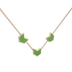 Üçlü Menta Kolye - Yeşil kuvars 14 ayar altın kolye (40 cm gümüş rolo zincir) #zu75xm