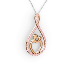 Anne Kalbi Kolye - Pembe kuvars 18 ayar rose altın kolye (40 cm beyaz altın rolo zincir) #109qgh7