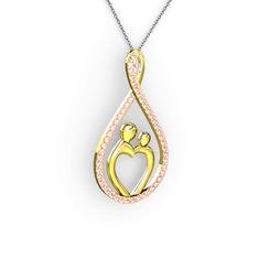 Anne Kalbi Kolye - Pembe kuvars 14 ayar altın kolye (40 cm gümüş rolo zincir) #10ghvt4