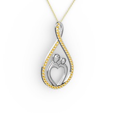 Anne Kalbi Kolye - Sitrin 14 ayar beyaz altın kolye (40 cm gümüş rolo zincir) #14i05hg
