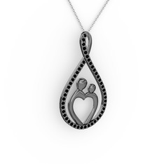 Anne Kalbi Kolye - Siyah zirkon 925 ayar siyah rodyum kaplama gümüş kolye (40 cm gümüş rolo zincir) #14wzapq