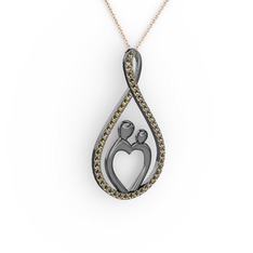 Anne Kalbi Kolye - Dumanlı kuvars 925 ayar siyah rodyum kaplama gümüş kolye (40 cm rose altın rolo zincir) #16huifj