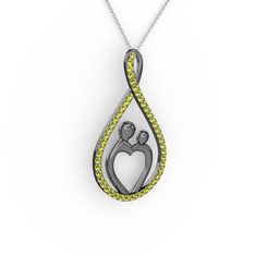 Anne Kalbi Kolye - Peridot 925 ayar siyah rodyum kaplama gümüş kolye (40 cm beyaz altın rolo zincir) #171fk4s