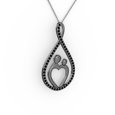 Anne Kalbi Kolye - Siyah zirkon 925 ayar siyah rodyum kaplama gümüş kolye (40 cm gümüş rolo zincir) #1audceb