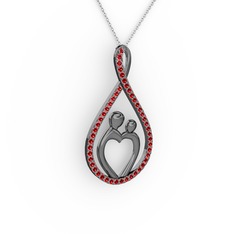 Garnet 925 ayar siyah rodyum kaplama gümüş kolye (40 cm beyaz altın rolo zincir)