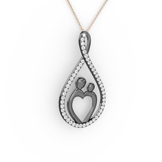 Anne Kalbi Kolye - Swarovski 925 ayar siyah rodyum kaplama gümüş kolye (40 cm rose altın rolo zincir) #1hf25un