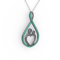 Anne Kalbi Kolye - Yeşil kuvars 925 ayar siyah rodyum kaplama gümüş kolye (40 cm gümüş rolo zincir) #1iwlxc8