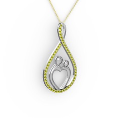 Peridot 14 ayar beyaz altın kolye (40 cm altın rolo zincir)