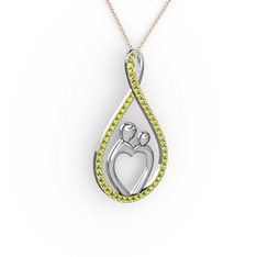 Anne Kalbi Kolye - Peridot 14 ayar beyaz altın kolye (40 cm gümüş rolo zincir) #1o1f79p