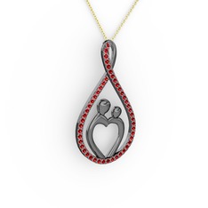 Anne Kalbi Kolye - Garnet 925 ayar siyah rodyum kaplama gümüş kolye (40 cm altın rolo zincir) #1pzj8w0