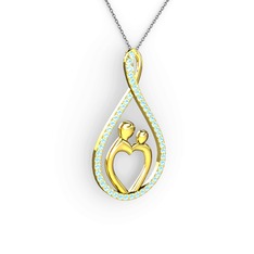 Anne Kalbi Kolye - Akuamarin 14 ayar altın kolye (40 cm gümüş rolo zincir) #1yfa2ul