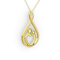 Anne Kalbi Kolye - Sitrin 14 ayar altın kolye (40 cm gümüş rolo zincir) #2hu1ku