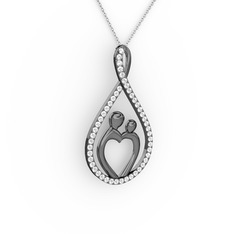 Swarovski 925 ayar siyah rodyum kaplama gümüş kolye (40 cm beyaz altın rolo zincir)