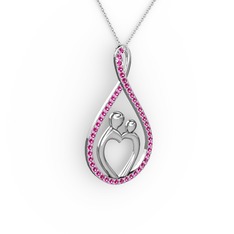 Anne Kalbi Kolye - Rodolit garnet 8 ayar beyaz altın kolye (40 cm gümüş rolo zincir) #50yum4