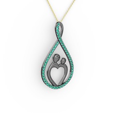 Anne Kalbi Kolye - Yeşil kuvars 925 ayar siyah rodyum kaplama gümüş kolye (40 cm gümüş rolo zincir) #9plpr3