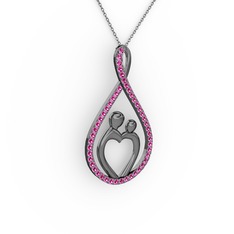 Anne Kalbi Kolye - Rodolit garnet 925 ayar siyah rodyum kaplama gümüş kolye (40 cm gümüş rolo zincir) #hitltz