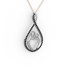 Anne Kalbi Kolye - Siyah zirkon 18 ayar beyaz altın kolye (40 cm gümüş rolo zincir) #i24gx2