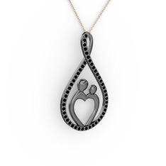 Anne Kalbi Kolye - Siyah zirkon 925 ayar siyah rodyum kaplama gümüş kolye (40 cm rose altın rolo zincir) #i4ehwk