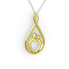 Anne Kalbi Kolye - Peridot 14 ayar altın kolye (40 cm beyaz altın rolo zincir) #js4u1n