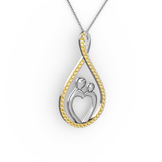Anne Kalbi Kolye - Sitrin 8 ayar beyaz altın kolye (40 cm gümüş rolo zincir) #l4nmhp