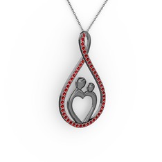 Anne Kalbi Kolye - Garnet 925 ayar siyah rodyum kaplama gümüş kolye (40 cm gümüş rolo zincir) #oyypu