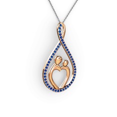 Lab safir 14 ayar rose altın kolye (40 cm gümüş rolo zincir)