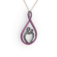 Rodolit garnet 925 ayar siyah rodyum kaplama gümüş kolye (40 cm rose altın rolo zincir)