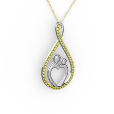 Anne Kalbi Kolye - Peridot 18 ayar beyaz altın kolye (40 cm altın rolo zincir) #q9lvss