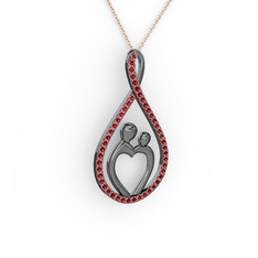 Anne Kalbi Kolye - Garnet 925 ayar siyah rodyum kaplama gümüş kolye (40 cm gümüş rolo zincir) #u8aqyr